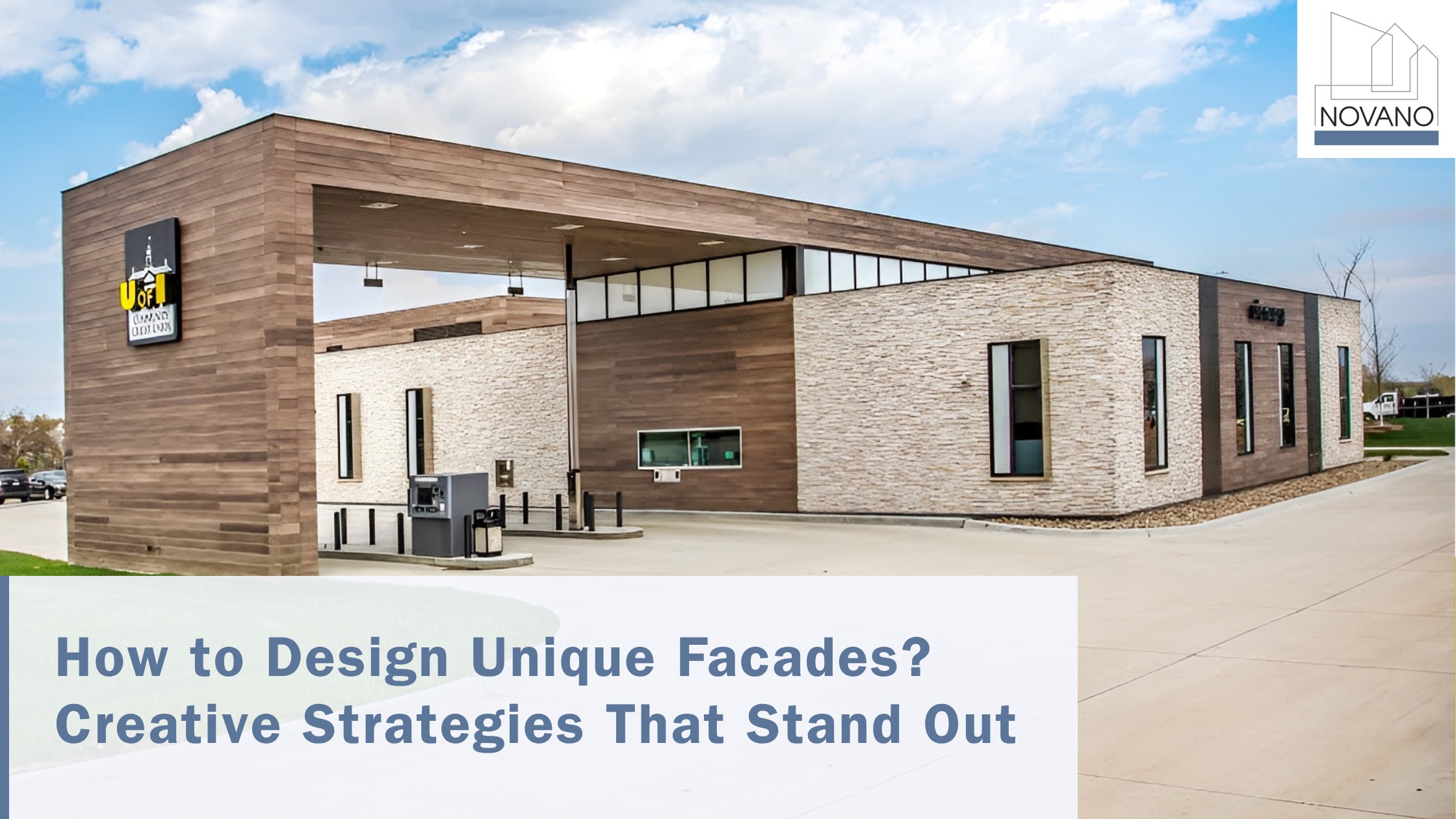 Building façade with text: How to Design Unique Façades?