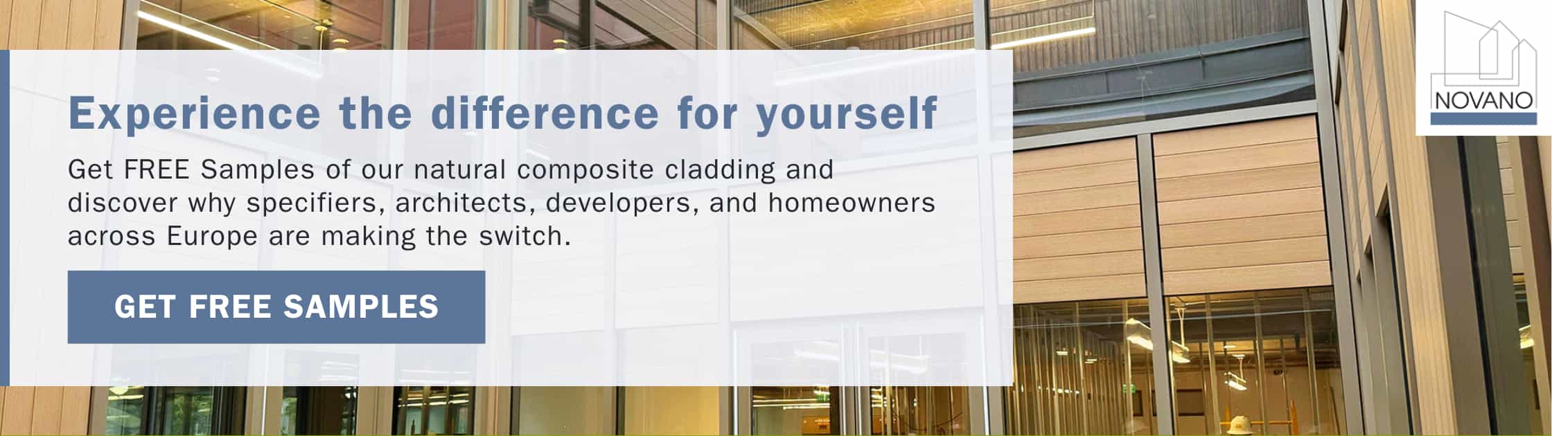 Blog banner image of a wood-like facade with text overlay: “Experience the Difference For Yourself: Get Free Samples”