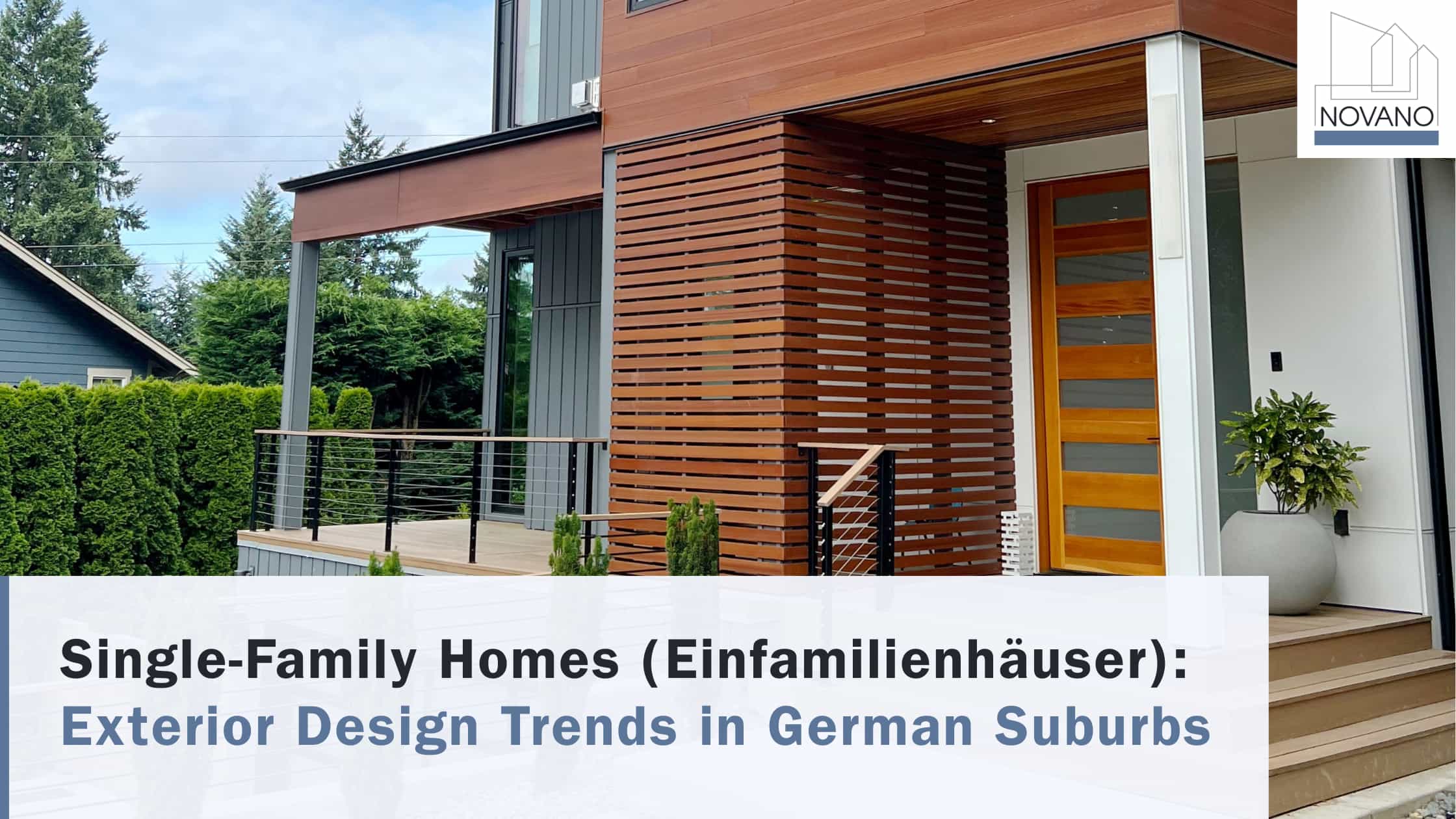 Cozy German house exterior siding with overlay text: “Single-Family Homes (Einfamilienhäuser): Exterior Design Trends in German Suburbs